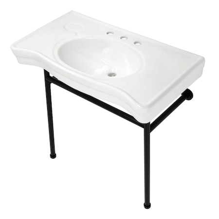 Kingston Brass 36 Ceramic Console Sink with Stainless Steel Legs, WhiteMatte Black VPB28140W80